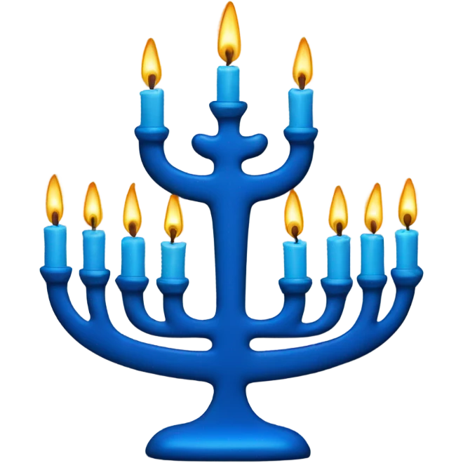 Blue menorah with 8 short candles and one tall candle in center emoji