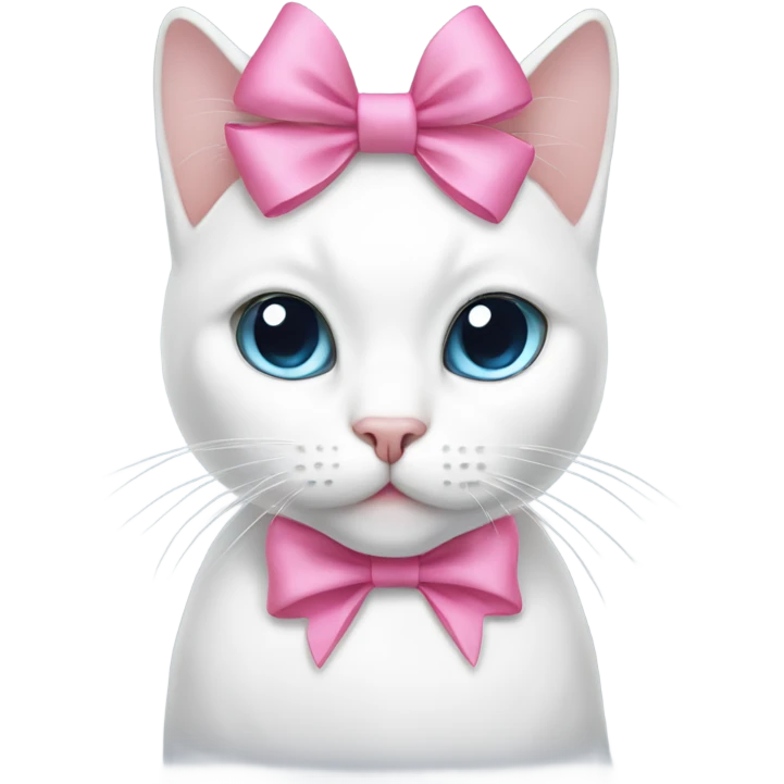 A white cat wearing a pink bow  emoji