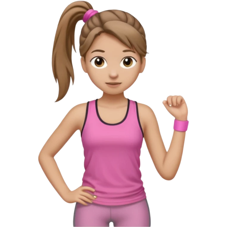 Девушка, светло русые, длинные волосы, собранные в хвост, серые глаза, розовая майка без рукавов и серые штаны emoji