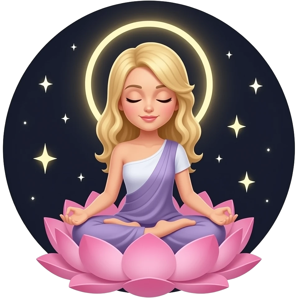 That she be blonde with a sleek balayage and that her eyes be closed as if meditating like a Buddha and stars in the background emoji