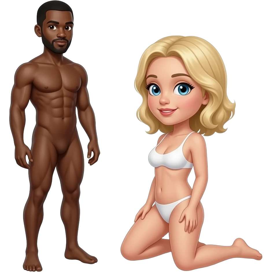 One Black men naked standing up in front of white bitch naked on knees emoji