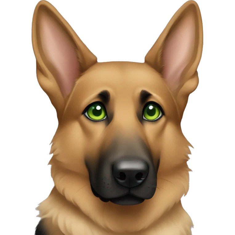 Girl brown German shepherd dog with bow on head and green eyes emoji