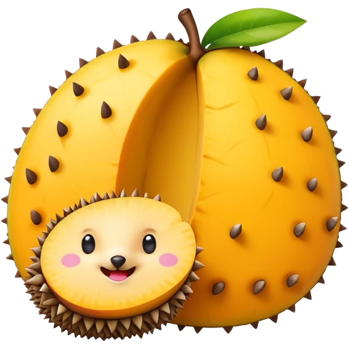 cute emoji-style mango, one half whole and one half sliced in hedgehog pattern, flat design, colorful, minimal shading, high resolution emoji