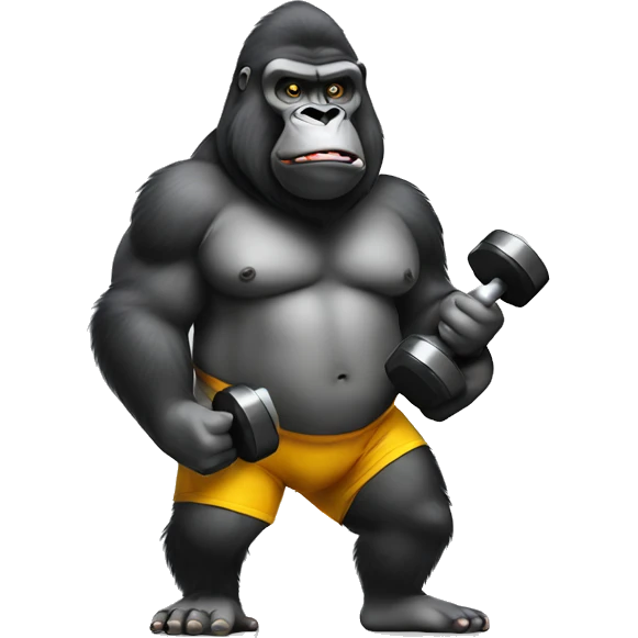 Fat gorilla with dumbbell emoji