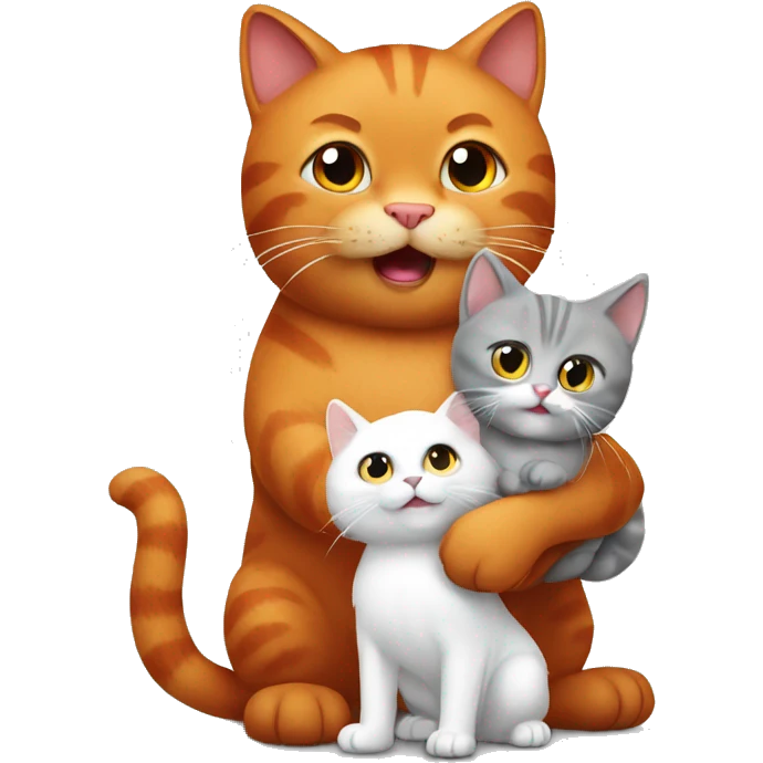 A big red cat playing with a small white-gray cat emoji