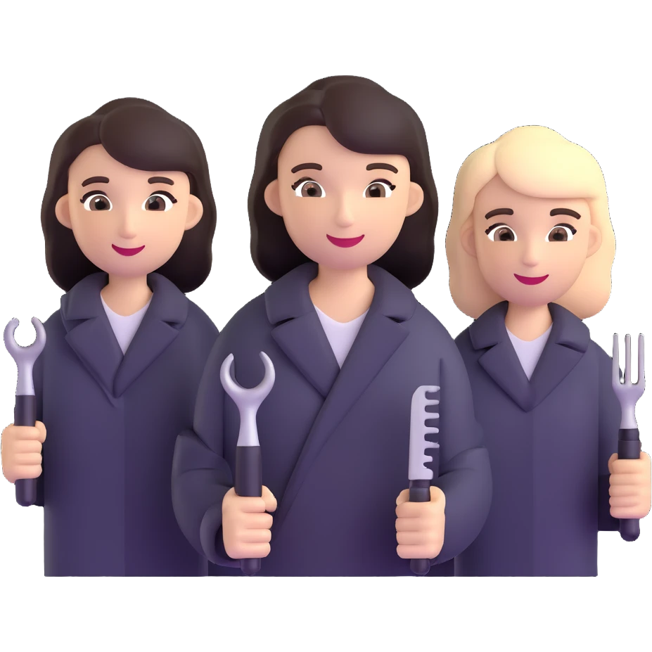 beauty salon team members with styling tools emoji