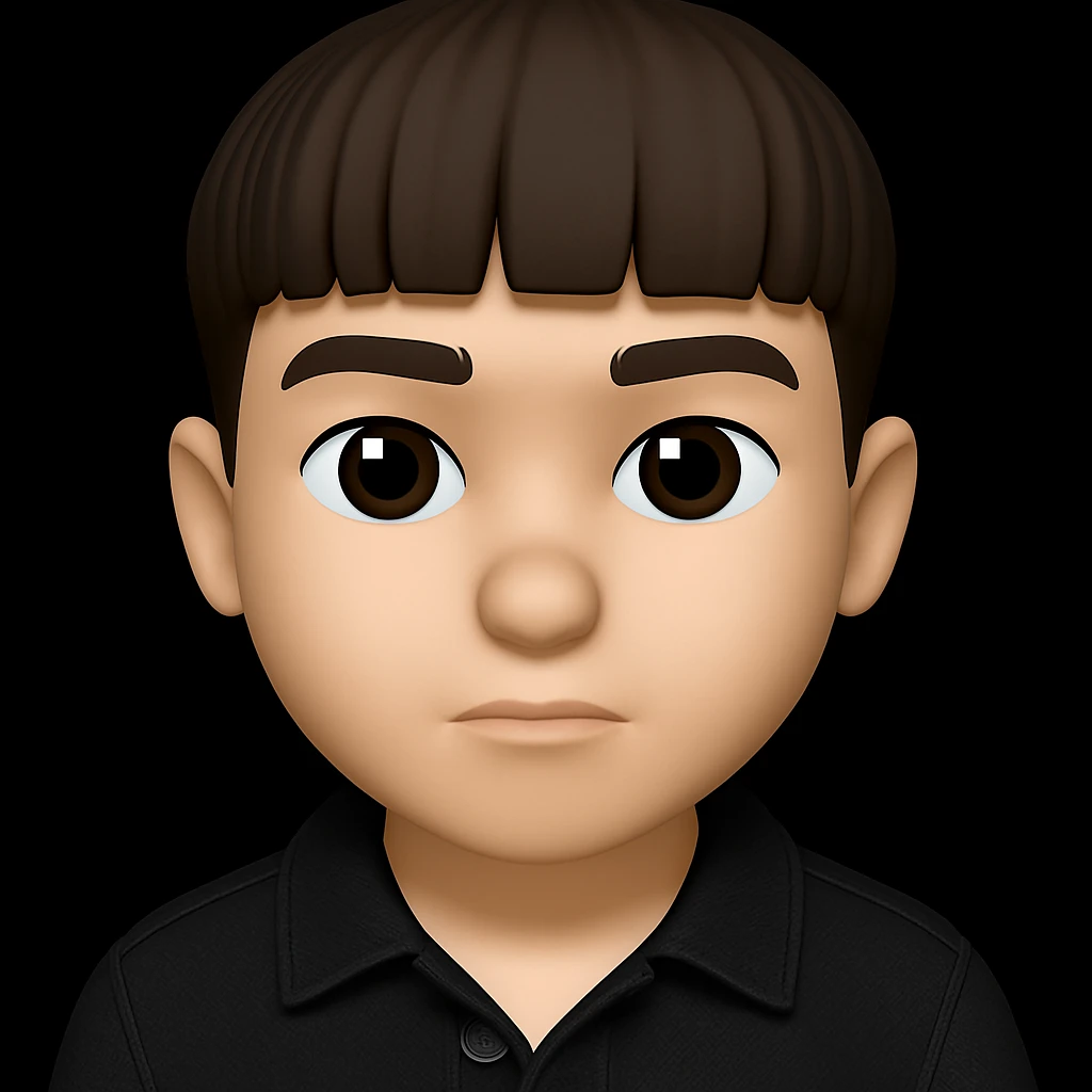 Change the boy's outfit to a black denim jacket, keeping the 3D emoji style unchanged. The style is 3D emoji style with a realistic 3D look and vibrant colors. emoji