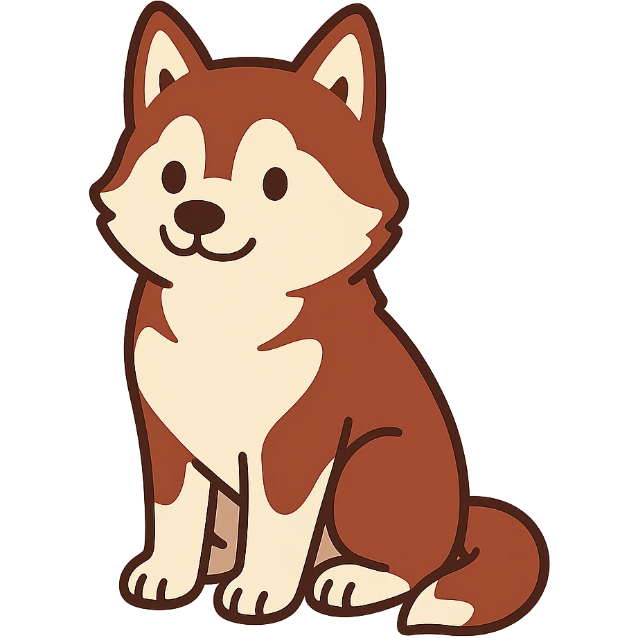 flat toon style cute red-brown siberian husky sitting emoji