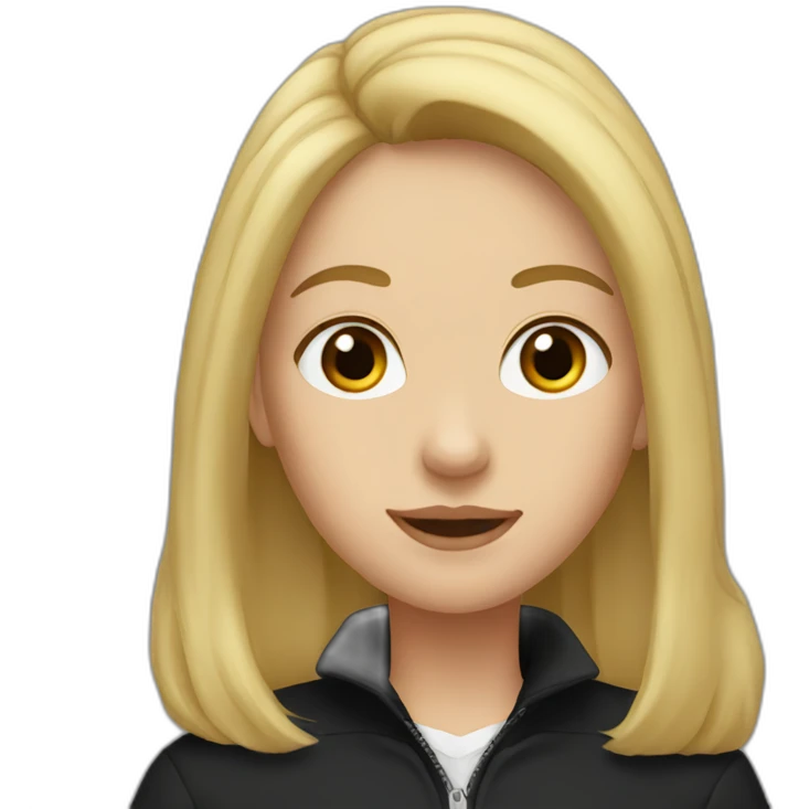 A girl with brown eyes and blond long hair in a black golf and a black jacket emoji