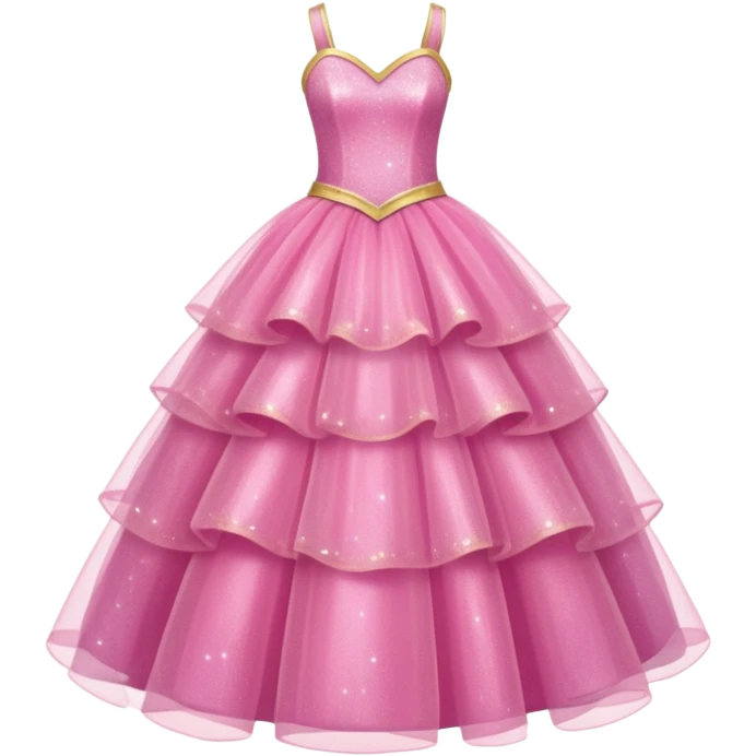 A pink glittering princess gown with layered tulle skirt.



























 emoji