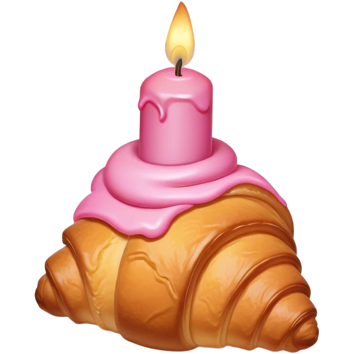 croissant with a small pink birthday candle on top emoji