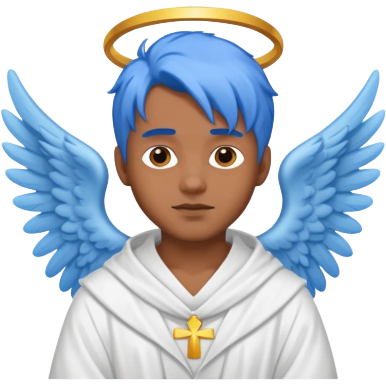 brown guy ,blue hair,  angel emoji