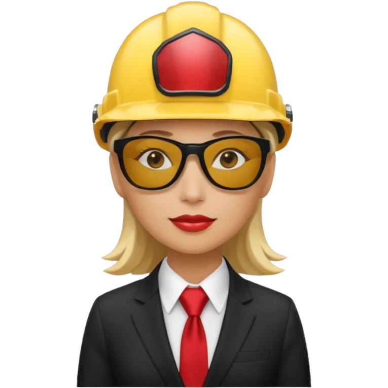 black suit red tie with yellow helmet woman and sunglasses emoji