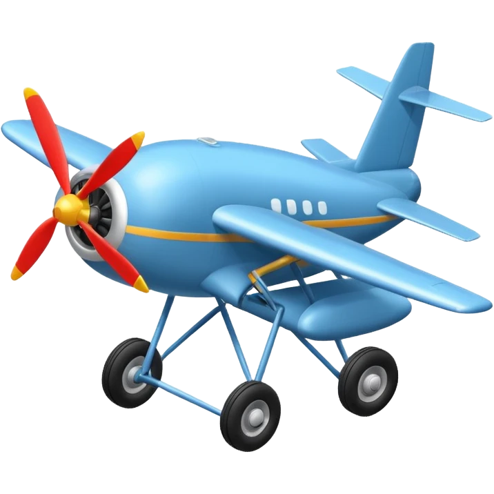 The aircraft's landing gear is one inflated, plump wheel with a strut, black in color, cartoon-style, isometric emoji