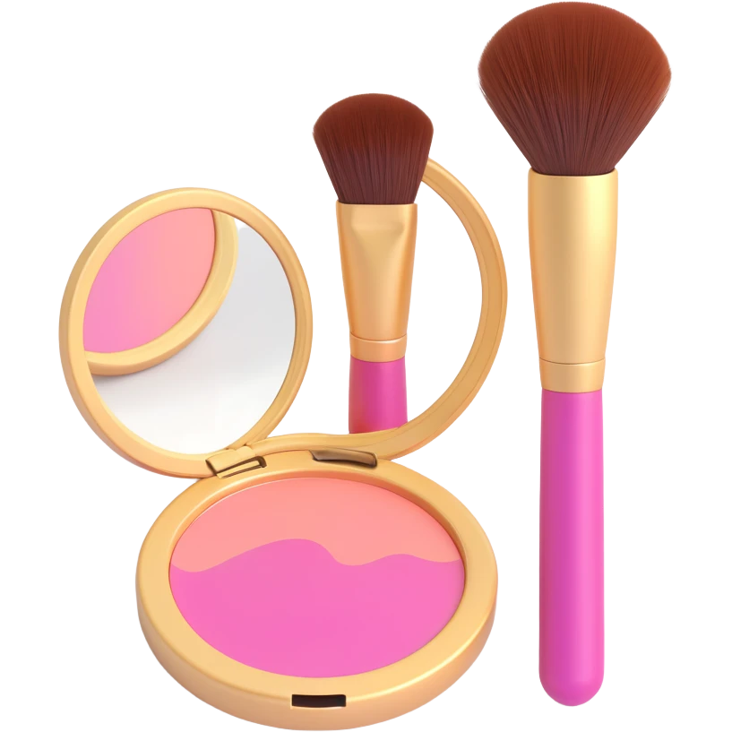 3D icon of a makeup brush and compact mirror, beauty and selfcare theme, elegant and modern emoji