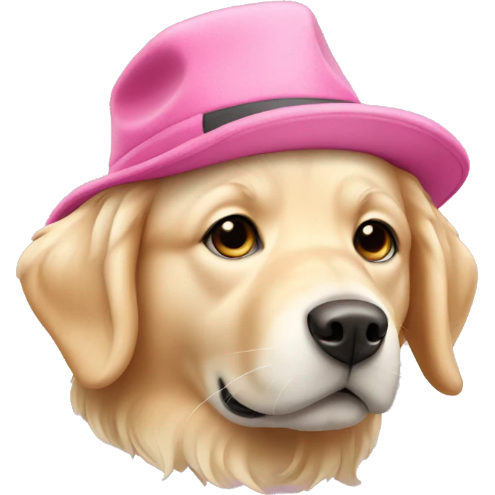 Cream golden retriever with pink hat emoji