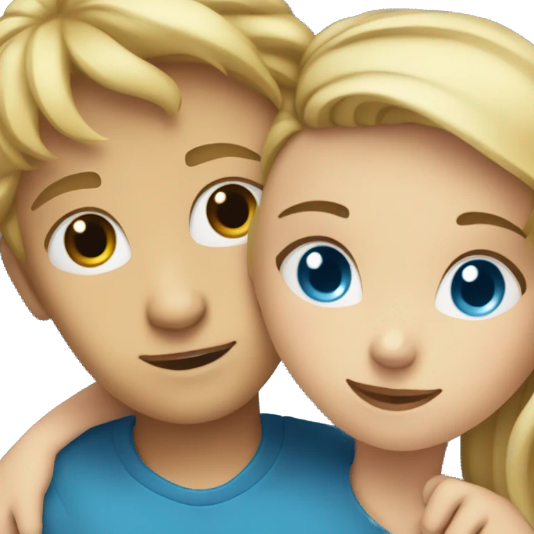 blonde girl with blue eyes and a boy with brown hair hugging  emoji