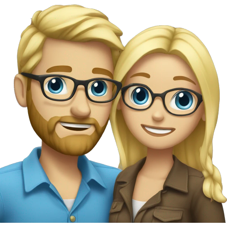 Blonde girl with blue eyes being hugged by blonde guy with beard and glasses emoji