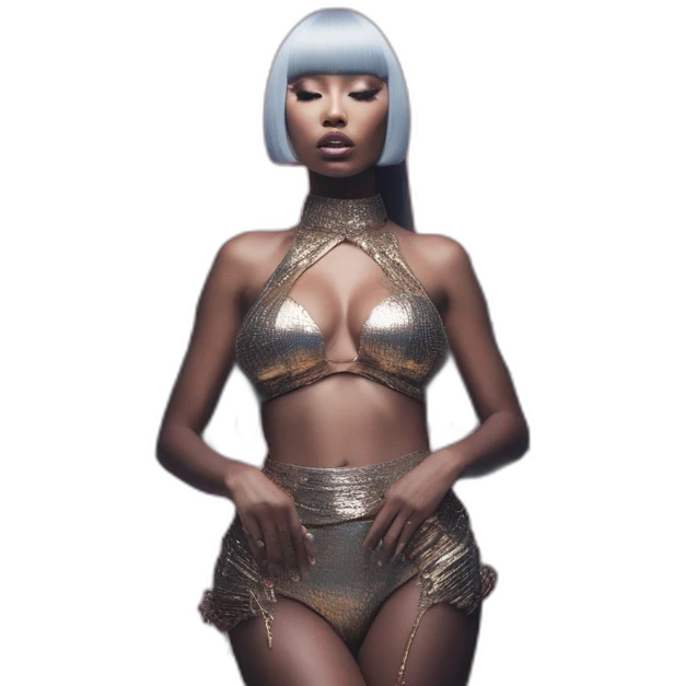 Nicki Minaj, david bellemere, Bare belly, Wings, Choker, Bathed in shadows, FOV 90 degrees, short lighting, L USM, Cold Colors, gilded technique, extremely hyper aesthetic, absurdres emoji