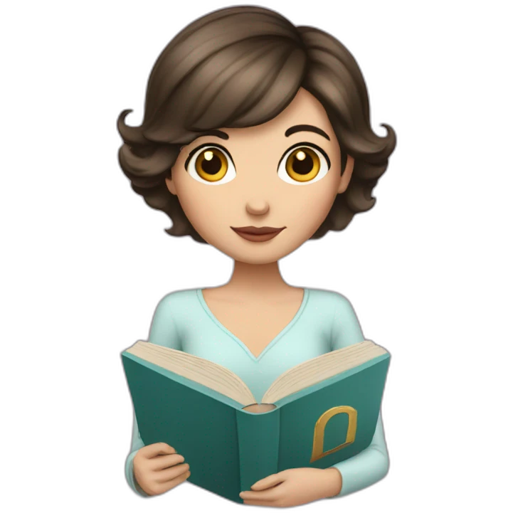 Short hair Brunette princess with book emoji