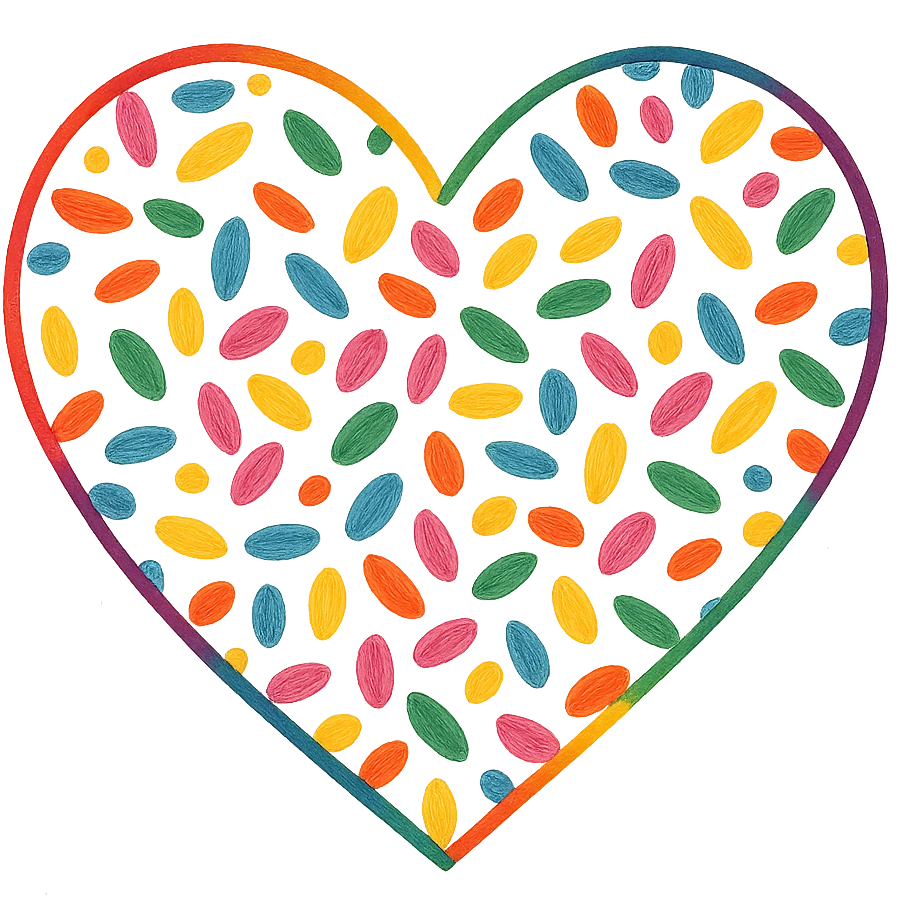 heart icon with a rainbow confetti pattern, digital illustration emoji