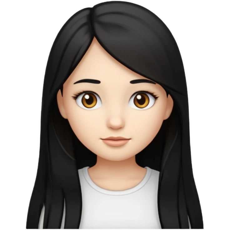 make a girl emoji with straight long black hair and blonde highlights and brown eyes with pretty eyelashes wearing a white top emoji