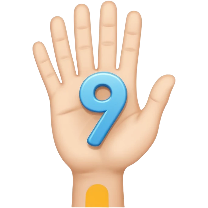 cartoon hand holding a sign with the number 9 emoji