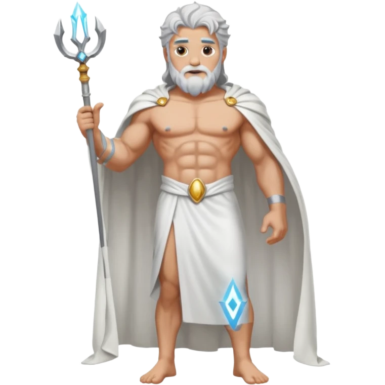fullbody silverhair shirtless god ZEUS, white robe over shoulder, standing still emoji