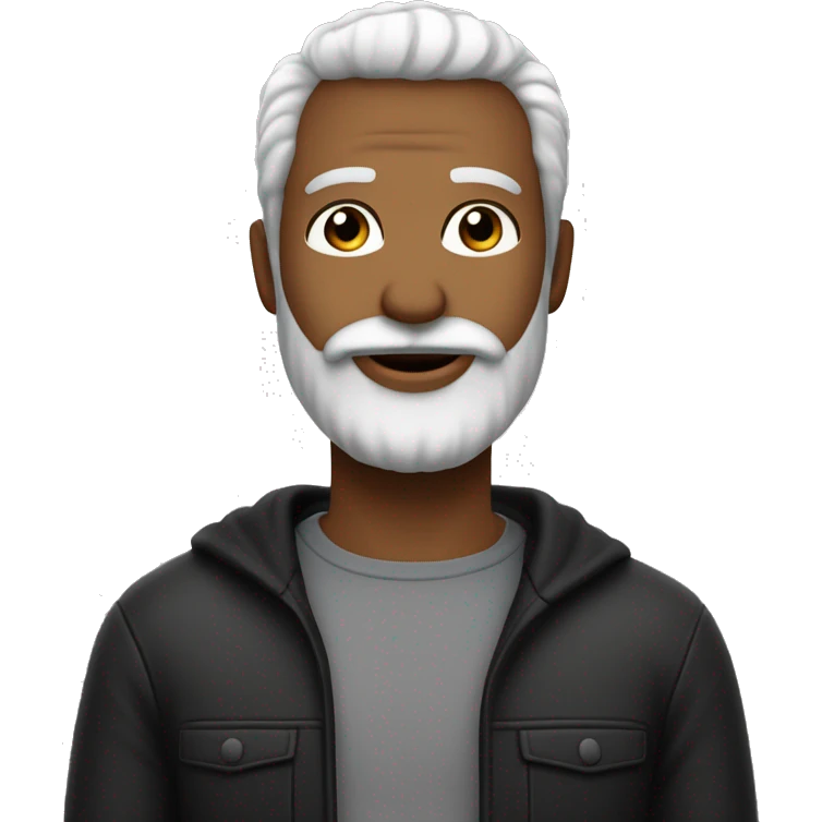 um homem adulto cm barba preta e branca com cabelo preto e branco e com olhos castanhos e pele branca e ele está sorrindo emoji