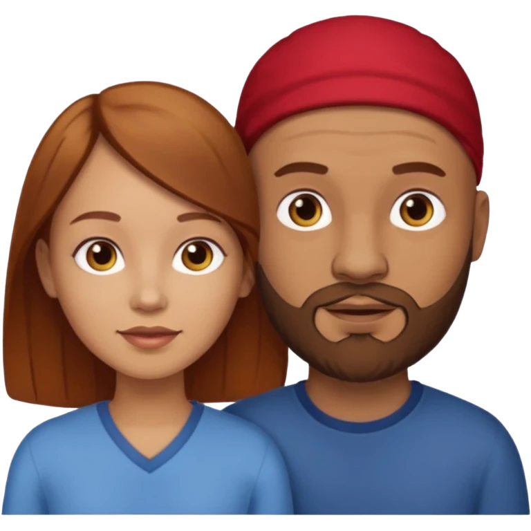 Couple. A bald man with brown beard and a girl with light skin dark yellowish brown auburn hair. emoji