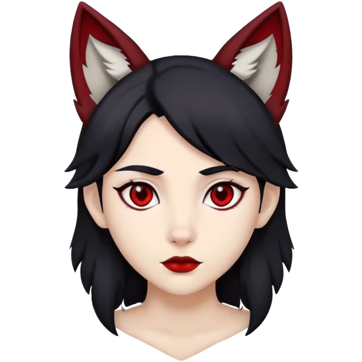 black hair, dark red eyes, ears of a wolf emoji