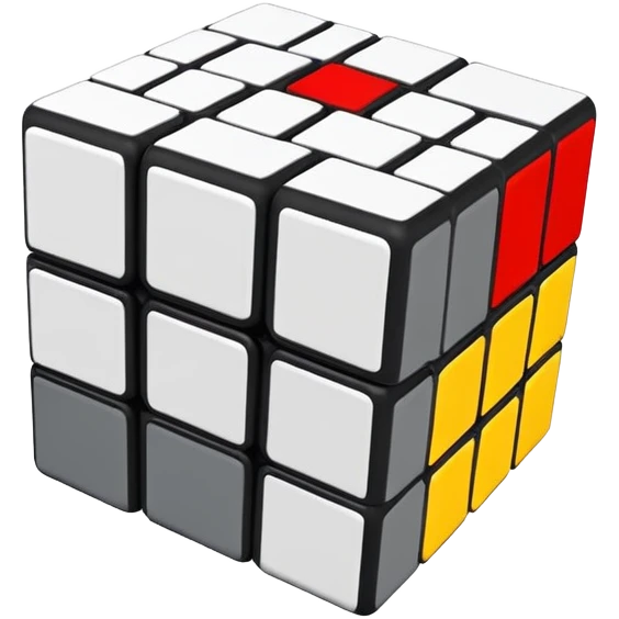 A 3x3 Rubik's Cube in monochromatic grayscale: white, light gray, medium gray, dark gray, black, minimalist iOS emoji style emoji