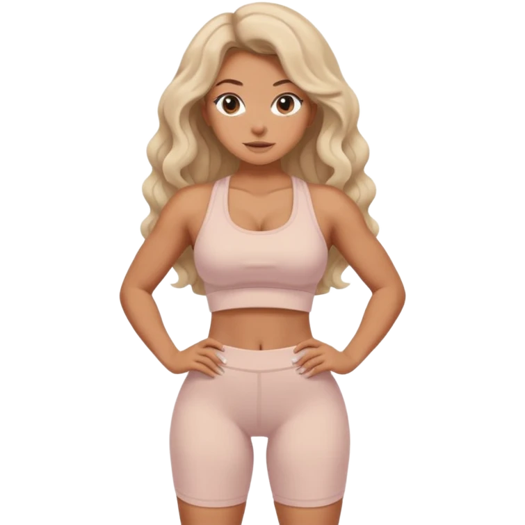 Create dream body girl with big glute and small waist and wavy curl long hair with pastel beige gym clothes  emoji