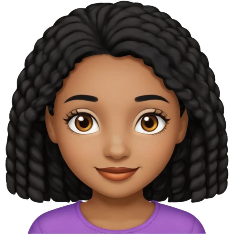 a girl that has black 4c hair textures and brownskin, It has brown eyes, a nose, lips, and it’s smiling. emoji