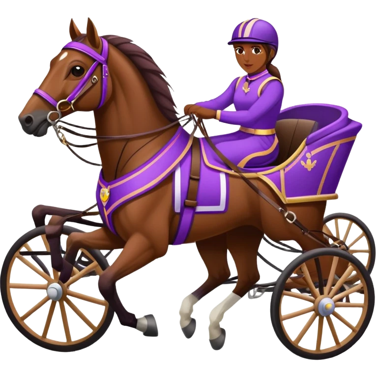 a harness racing horse with a driver in purple dress emoji