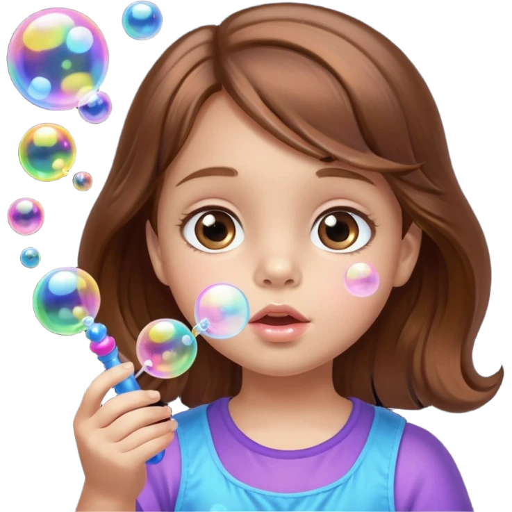 little girl blowing bubbles – Brown hair, bubble wand
 emoji