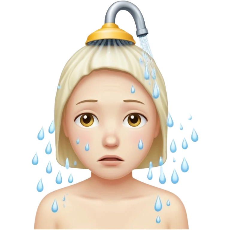 A human showering with a depressed face emoji