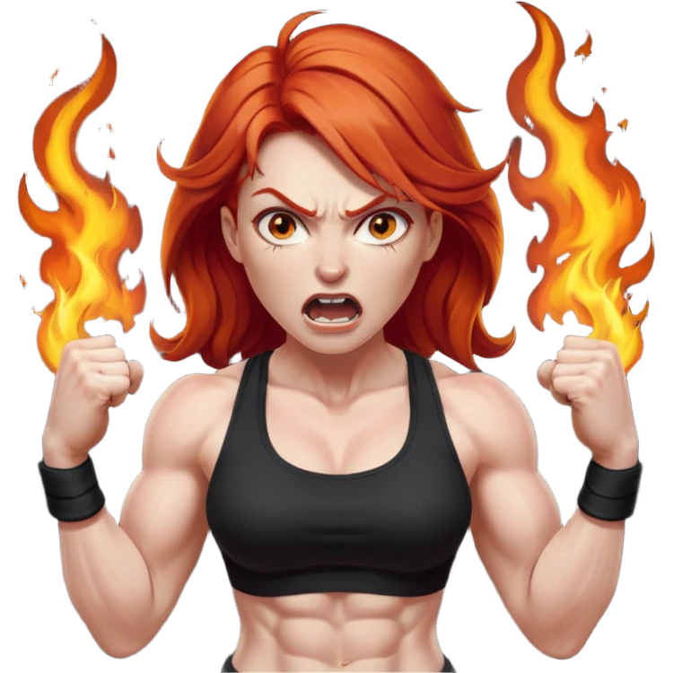 burning angry bodybuilder red haired woman emoji