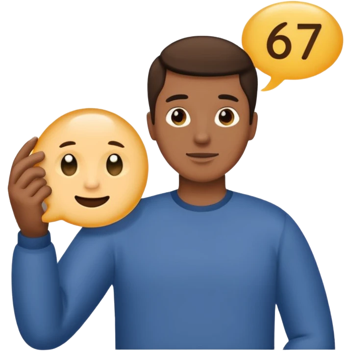 a guy with a text bubble thats say’s 67 emoji