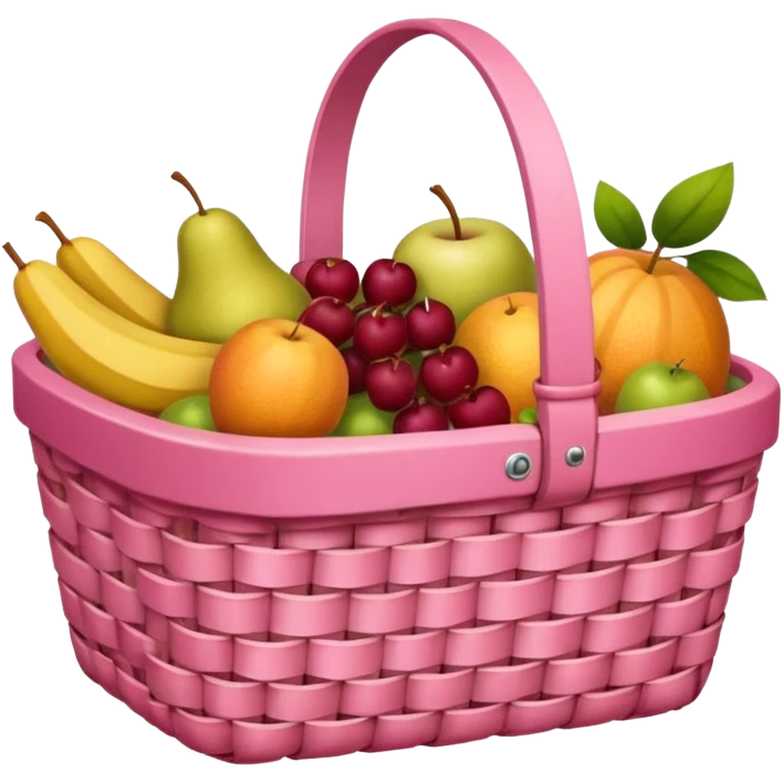 Pink basket, plaid lining, with both food, drink and fruits emoji