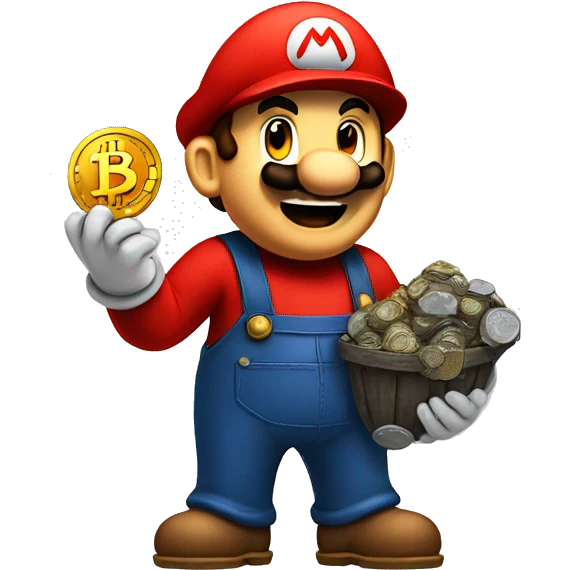 Mario miner looks like holding Bitcoin emoji