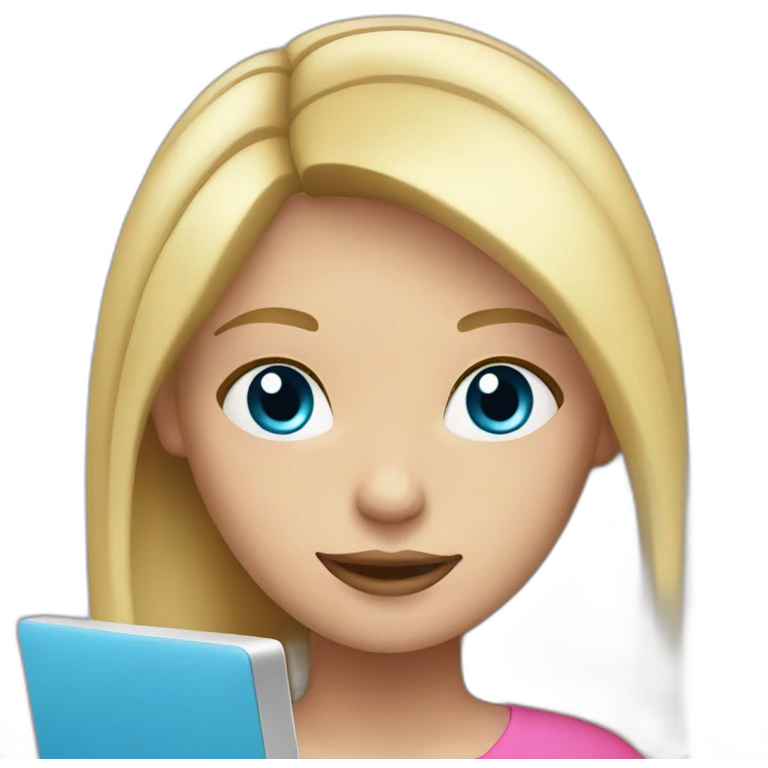 Blonde laptop girl blue eyes with pink laptop emoji