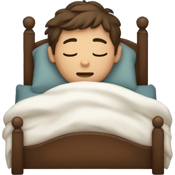 Brown hair boy sleeping in bed emoji