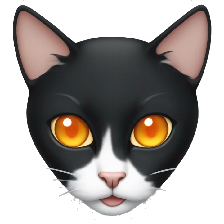 Tuxedo cat with orange eyes and little fangs emoji