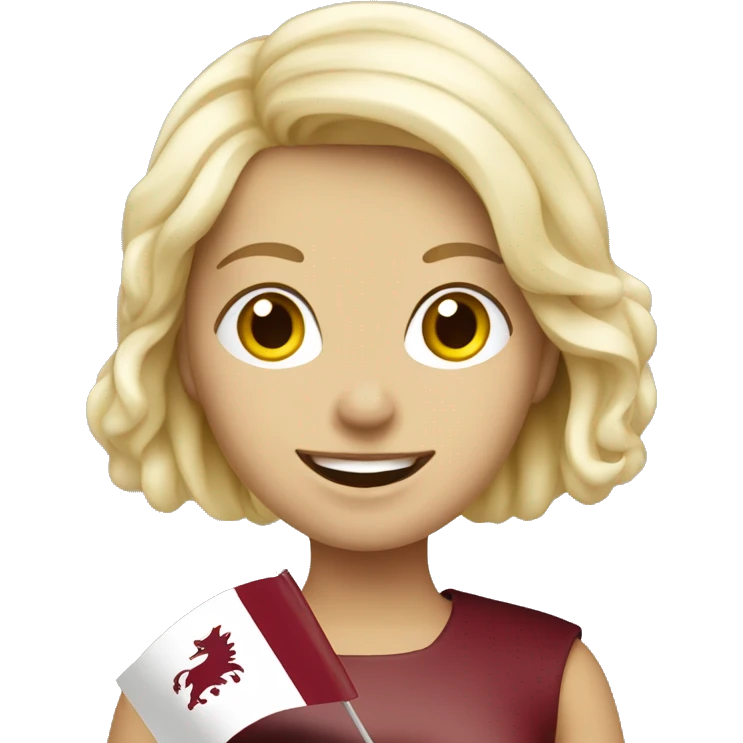 Happy blonde woman with a flag of Latvia in hands emoji