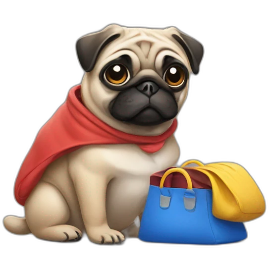 pug wearing bag with google clothes emoji