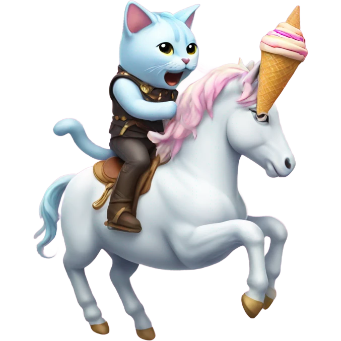 Cat riding a unicorn with ice cream emoji
