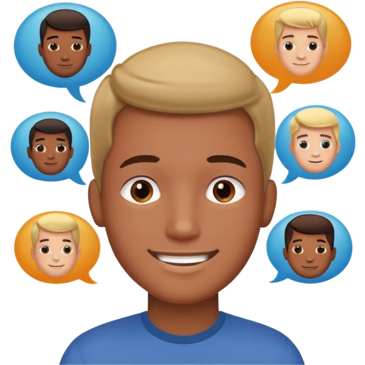 a guy dreaming about his future career plans, hopeful expression, thought bubble with various career icons emoji