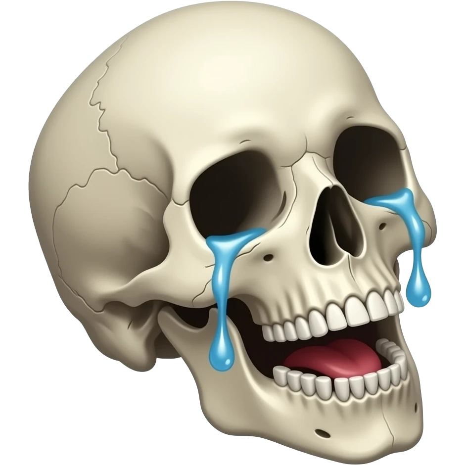 Generate an image of a  uncontrollable laughing  skull with tears running down his eyes emoji