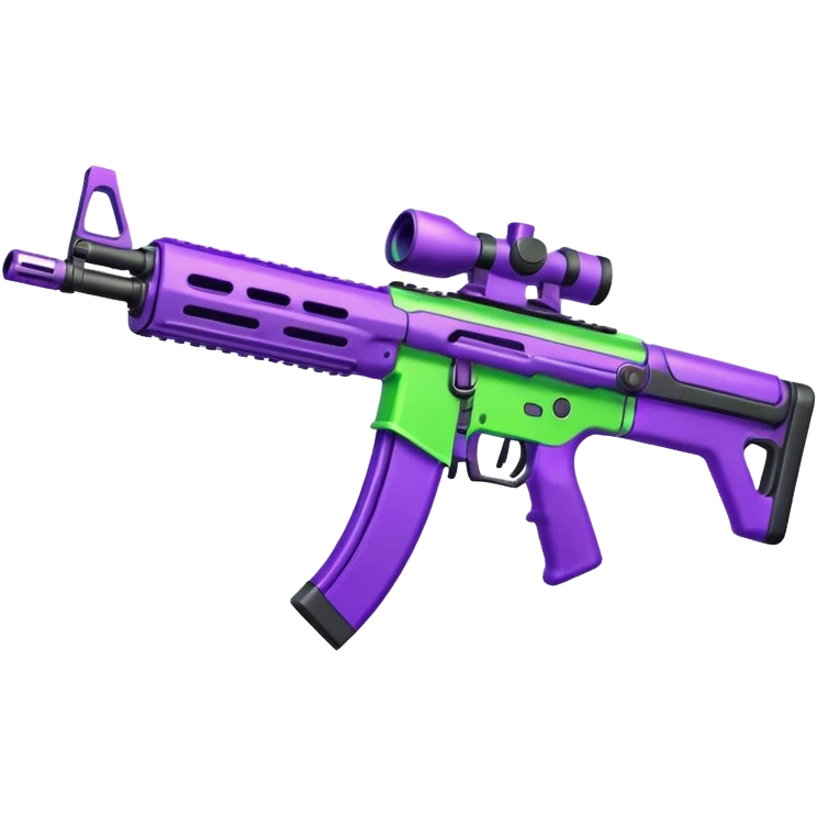  shooter game with this color purple  and neon green make it as an assult rifle emoji